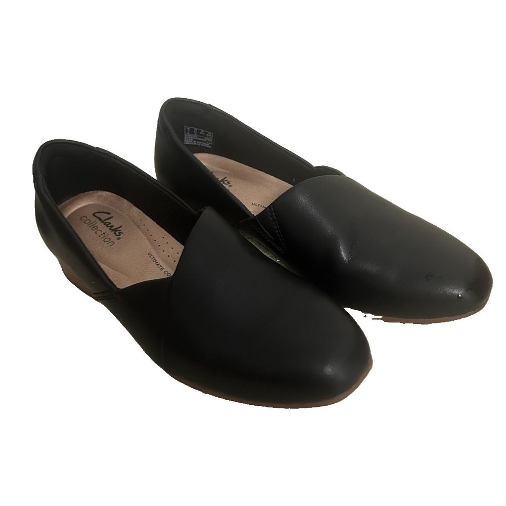 Clarks Women's Juliet Palm Dress Slip On Loafer Black Leather, Size 5.5M EU 35.5